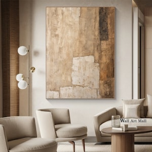 Brown Wabi-Sabi Wall Art Large Brown and Beige Abstract Painting Brown Minimalist Canvas Art Large Neutral Textured Wall Decor Painting