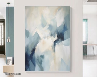 Neutral Beige and Blue Abstract Wall Art Large Blue and Beige Abstract Painting Large Blue Abstract Painting Minimalist Textured Wall Art