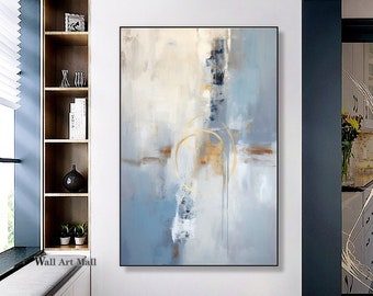 Large Blue And Beige Abstract Minimalist Painting Blue Minimalist Abstract Painting White Abstract Canvas Painting Modern Bedroom Wall Art