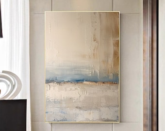 Beige Canvas Texture Painting Light Blue Painting Art Abstract Painting Hand Painted Artwork Large Wall Art Beige Blue Minimalist Painting