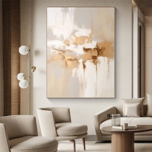 Beige and White Abstract Minimalist Painting Large Abstract Brown Textured Abstract Art Modern Acrylic Minimalist Painting Bedroom Painting
