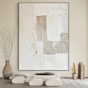Large Beige and White Textured Abstract Painting Beige Minimalist Abstract Wall Art Original Minimalist Beige and White Geometric Painting