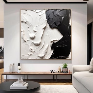 Large Black and White Abstract Wall Art Black 3D Texture Painting Black and White Minimalist Wall Art White Painting Decorative Wall Art
