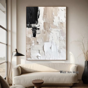 Large Light Brown Abstract Texture Painting White 3D Texture Abstract Wall Art Brown and White Abstract Art Bedroom Decoration Painting