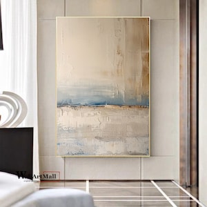 Beige Canvas Texture Painting Light Blue Painting Art Abstract Painting Hand Painted Artwork Large Wall Art Beige Blue Minimalist Painting