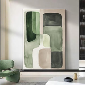 Geometric Abstract Green Painting Large Dark Green Abstract Wall Art Green and Brown Geometric Textured Painting Living Room Wall Art