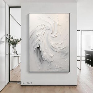 Pintura original minimalista branca texturizada grande arte de parede abstrata branca texturizada pintura abstrata branca cinza pintura decorativa branca