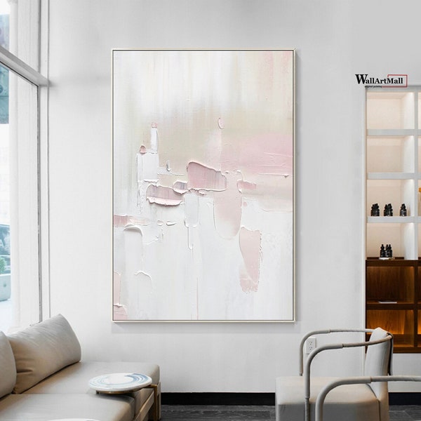 Large Minimalist Painting White Abstract Painting Pink Painting White Texture Art Bright Abstract Painting Pink Abstract Painting Office Art