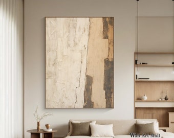 Beige and Brown Abstract Painting Large Minimalist Textured Abstract Painting Brown Textured Abstract Wall Art Bedroom Decor Painting