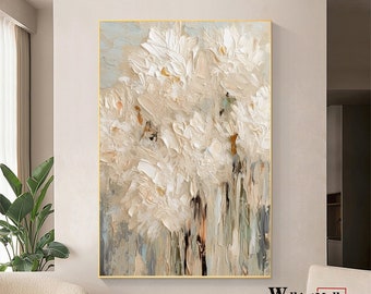 Textured Flower Painting on Canvas Original Abstract Painting Flower Painting on Canvas Large Beige Textured Wall Art Modern Custom Painting