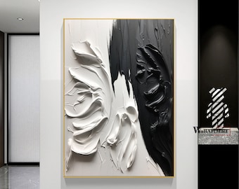 White 3D Textured Wall Art Large Black and White Textured Painting Black and White Abstract Painting Modern Painting Minimalist Textured Art