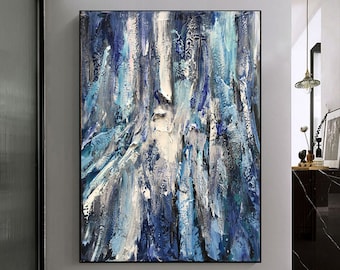 Blue Minimalist Texture Painting Large Blue Abstract Art Blue Painting Large Blue Acrylic Painting Modern Knife Painting Decorative Painting