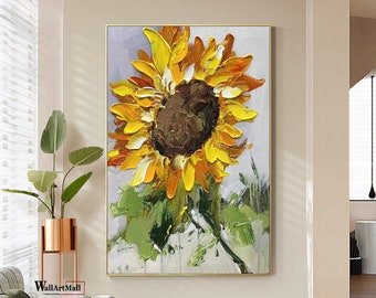 Large Sunflower Texture Canvas Painting Abstract Original Modern Flower Painting Handmade Yellow Acrylic Flower Landscape Art Home Painting