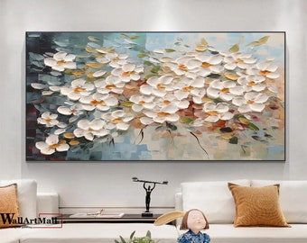 Peinture originale de toile de fleur blanche grande fleur de cerisier art mural texture 3D peinture de fleur peinture personnalisée salon décoration art