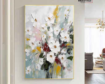 Fleur peinture abstraite grand mur Art Original blanc fleur paysage peinture à la main peinture personnalisée moderne chambre décoration peinture