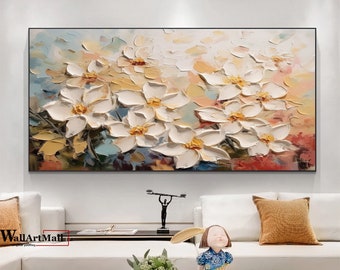 Original coloré fleur texture toile peinture grande fleur mur art abstrait texturé paysage floral peinture beige peinture art moderne