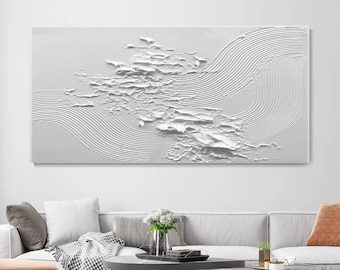 ミニマリストな白い3Dテクスチャ抽象画、手作りの壁アート - Etsy 日本