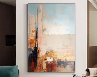 Large Abstract Colorful Painting Original Acrylic Abstract Painting Blue and Orange Abstract Wall Art Black Painting Red Art Modern Wall Art