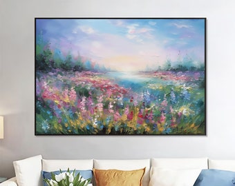 Modern Flower Texture Abstract Painting Flower Landscape Painting Blue Painting Colorful Flower Painting Lavender Decorative Painting