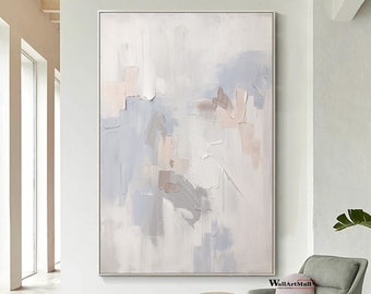 Large Abstract Painting Light Color Abstract Painting Gray Abstract Wall Art Blue Acrylic Abstract Art Modern White Abstract Painting
