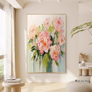 Colorful Flower Wall Decor Large Textured Canvas Flower Painting Bright Painting Large Wall Art Modern 3D Textured Flower Art Green Painting
