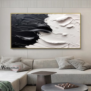 Black and White Texture Abstract Painting Large Black and White Minimalist Texture Painting White 3D Texture Wall Art Black 3D Texture Art
