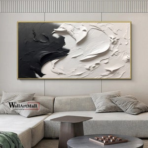 Large Original Black and White Textured Abstract Painting Black and White Minimalist Art White 3D Textured Wall Art Black Frame Painting