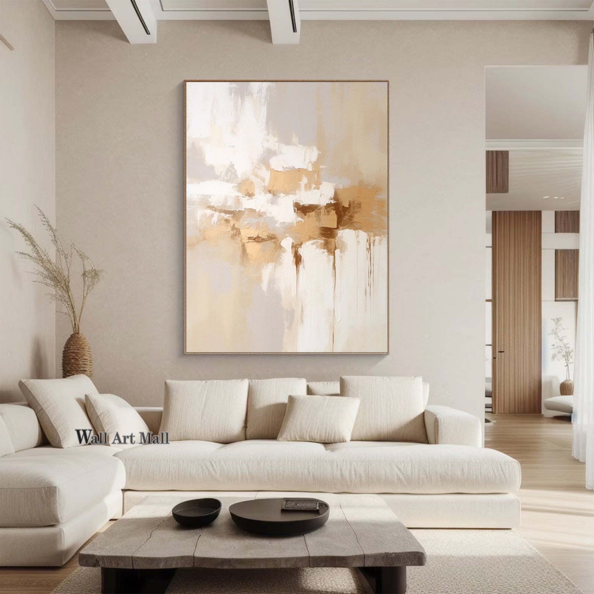 Beige and White Abstract Minimalist Painting Large Abstract Brown ...