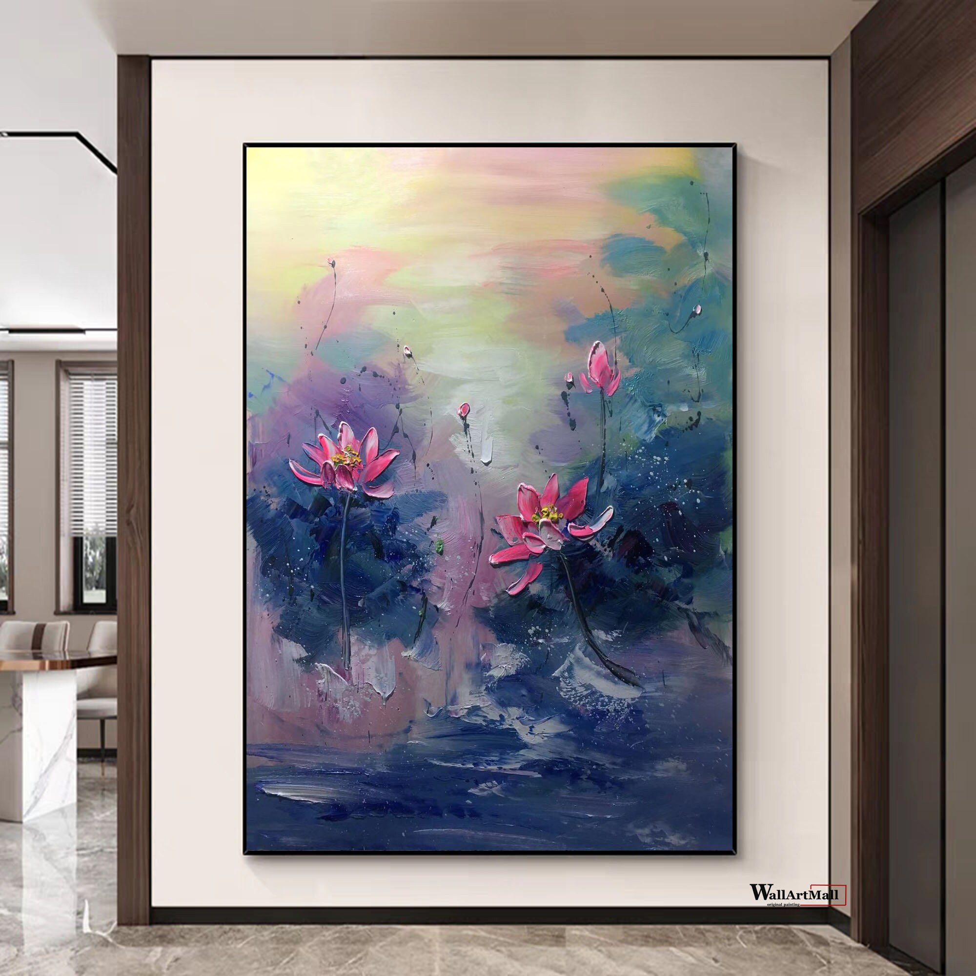 蓮の絵 大きな蓮の風景画 抽象画 蓮の抽象画 壁アート モダンアクリル