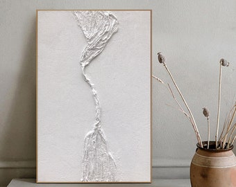 Large Minimalist Abstract Painting on Canvas White Abstract Texture Painting Modern Painting 3D White Texture Wall Art Living Room Decor Art