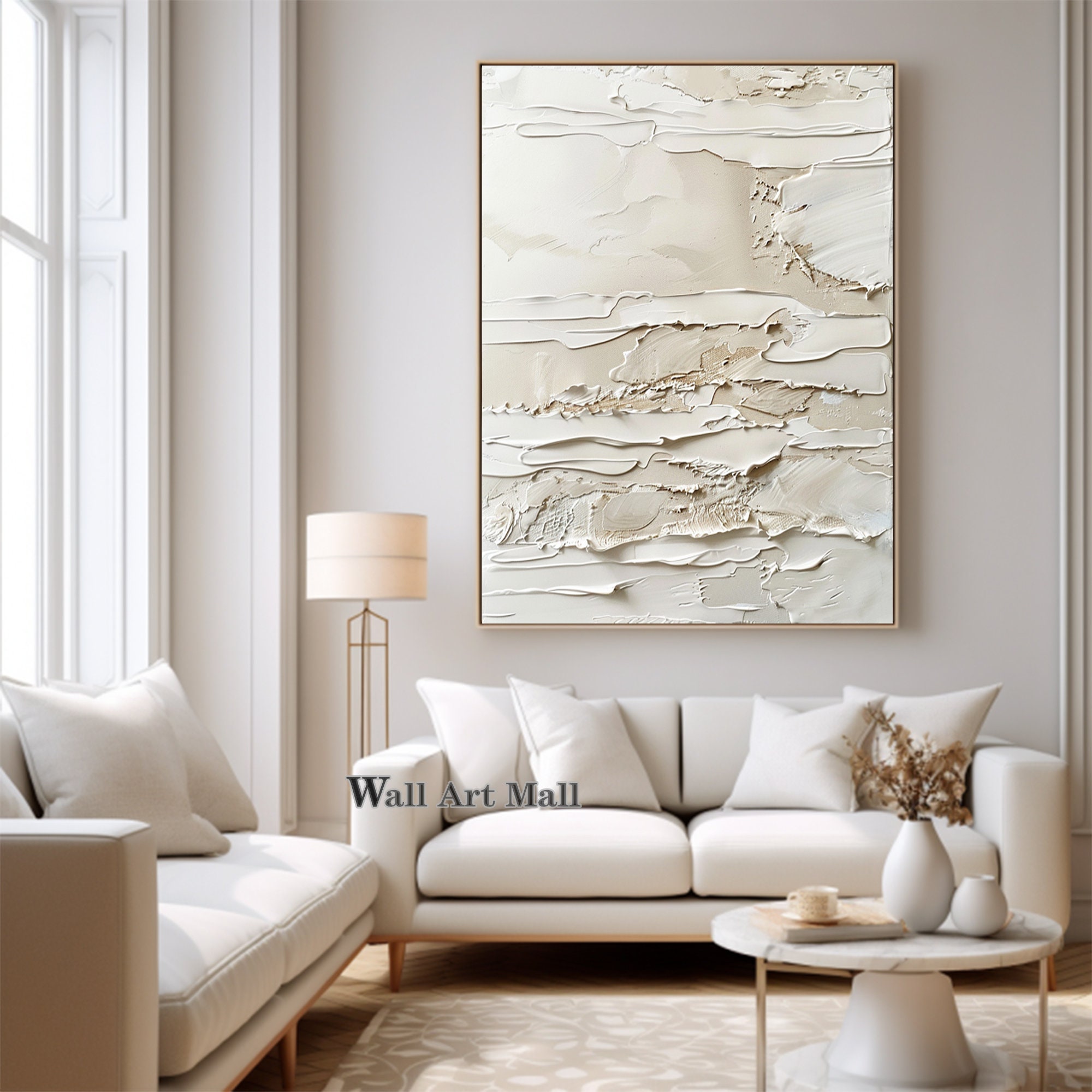 Beige and White Abstract Canvas Painting Large Minimalist Beige Canvas ...