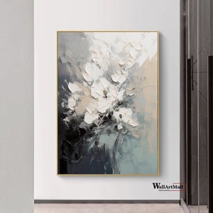 Blooming Abstract Flower Painting Large Black and White Textured Painting White 3D Textured Abstract Wall Art Original Flower Painting image 2