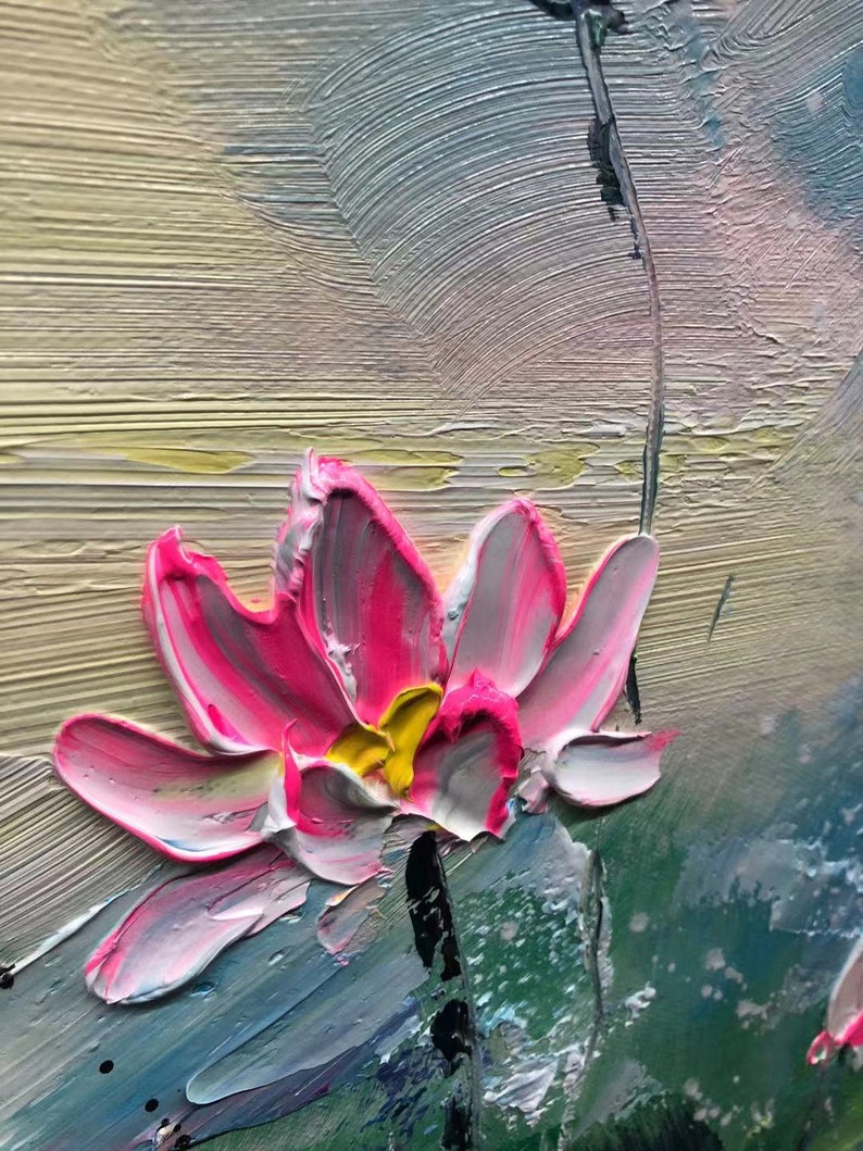 Lotus Flower Painting Large Lotus Flower Abstract Painting Etsy