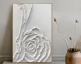 Blanc Minimaliste 3D Texture Peinture Abstraite Grande Fleur Abstraite Texture Peinture 3D Texture Fleur Peinture Décoration Moderne Peinture