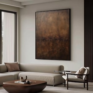 Large Original Brown Abstract Painting Black and Brown Minimalist Wall ...