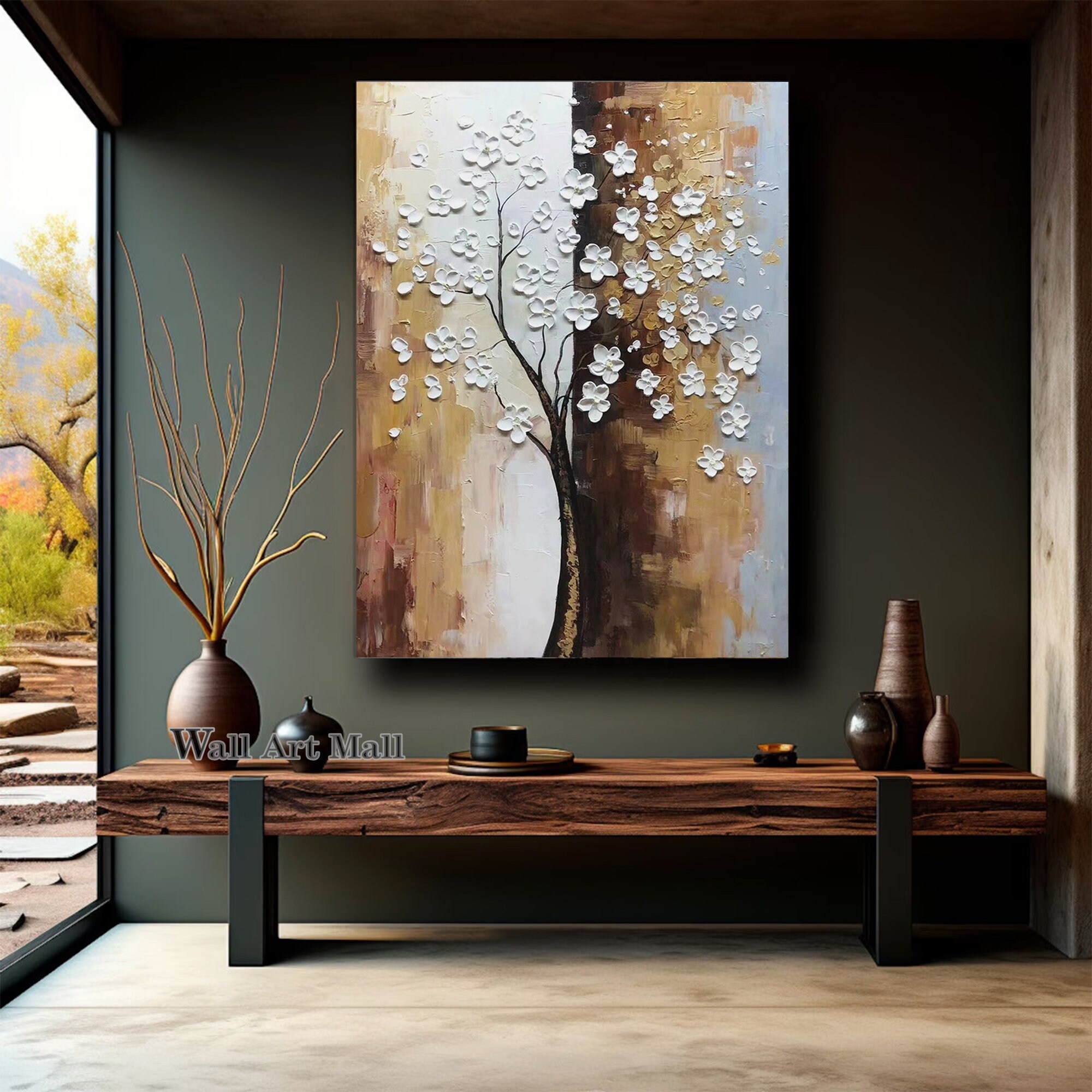 Brown Abstract Canvas Painting Large 3D Textured Tree Painting Brown ...