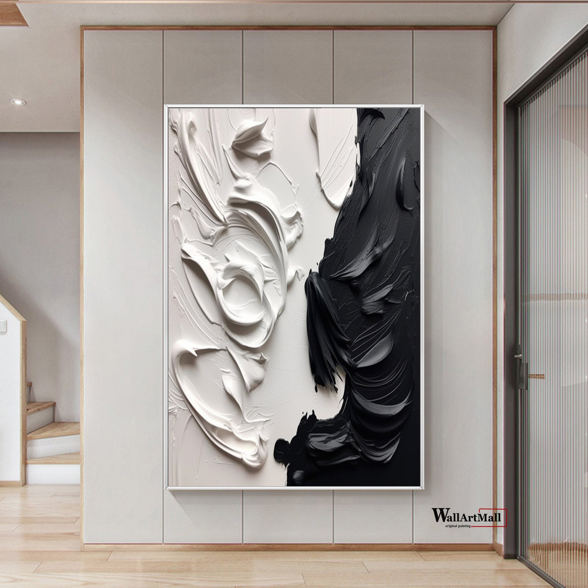 Large Black and White Abstract Texture Painting White 3D Texture ...