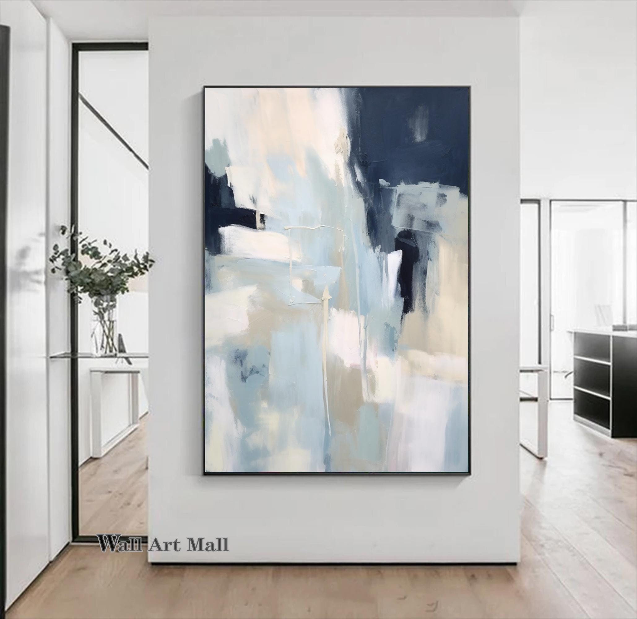 Large Blue Wall Art Abstract Blue and Yellow Textured Canvas Art Modern ...
