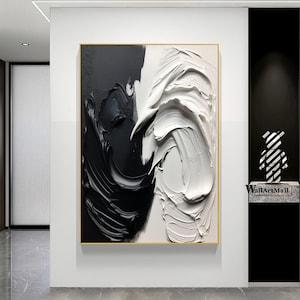 Minimalist Black and White Abstract Canvas Wall Art White Textured Wall Art Black and White Painting Modern 3D Textured Wall Art Bedroom Art