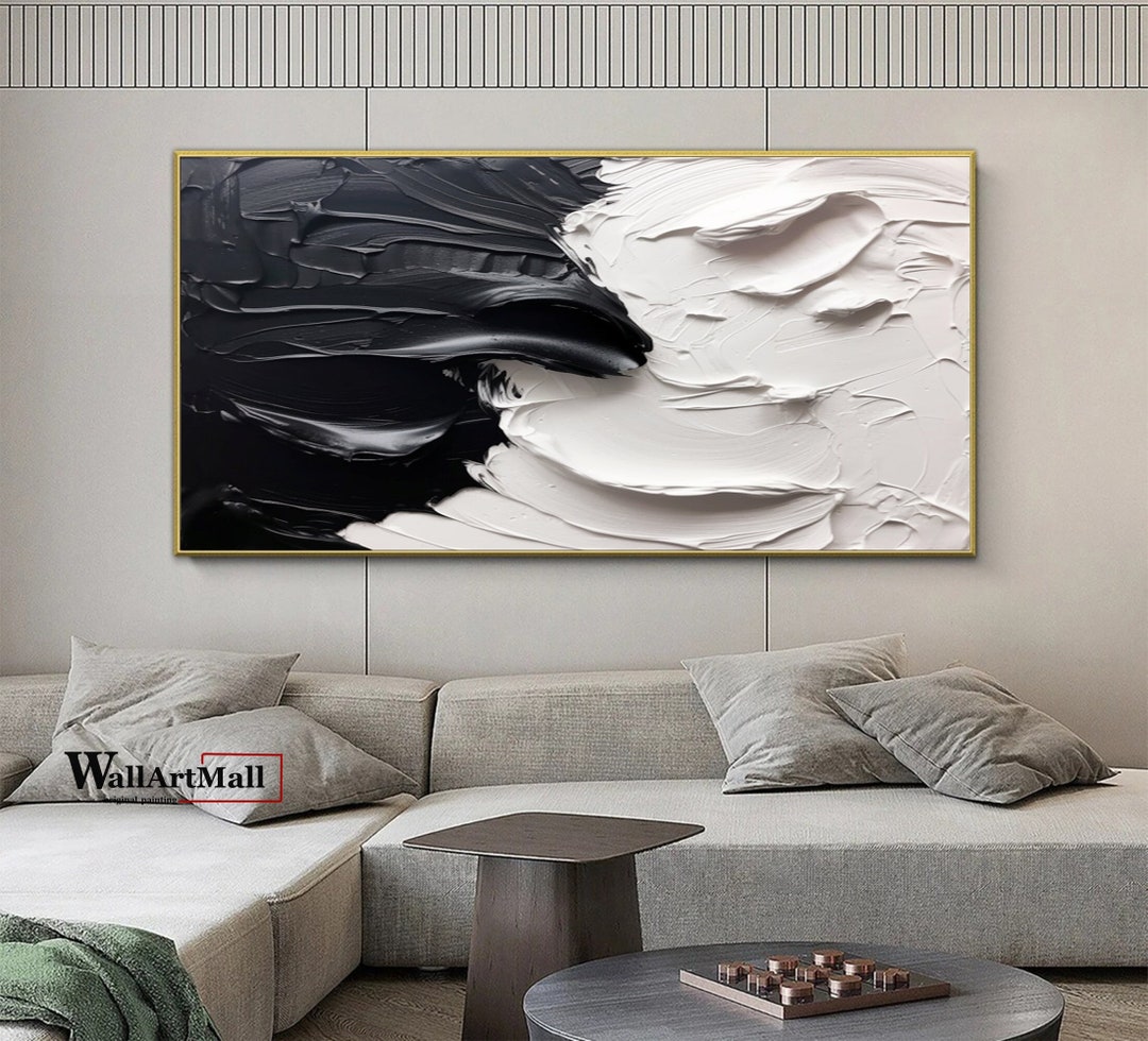 Black and White Texture Abstract Painting Large Black and White ...
