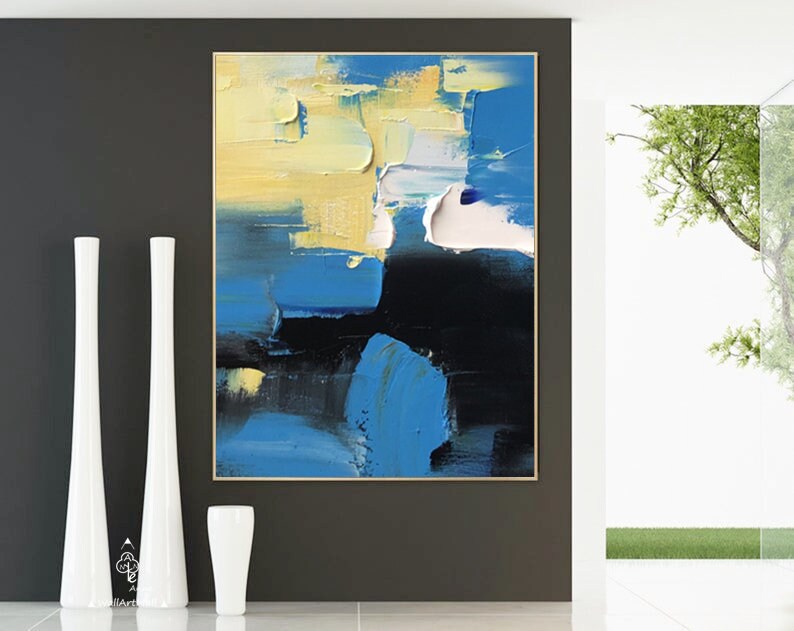 Handpainted dark blue painting acrylic abstract painting Etsy