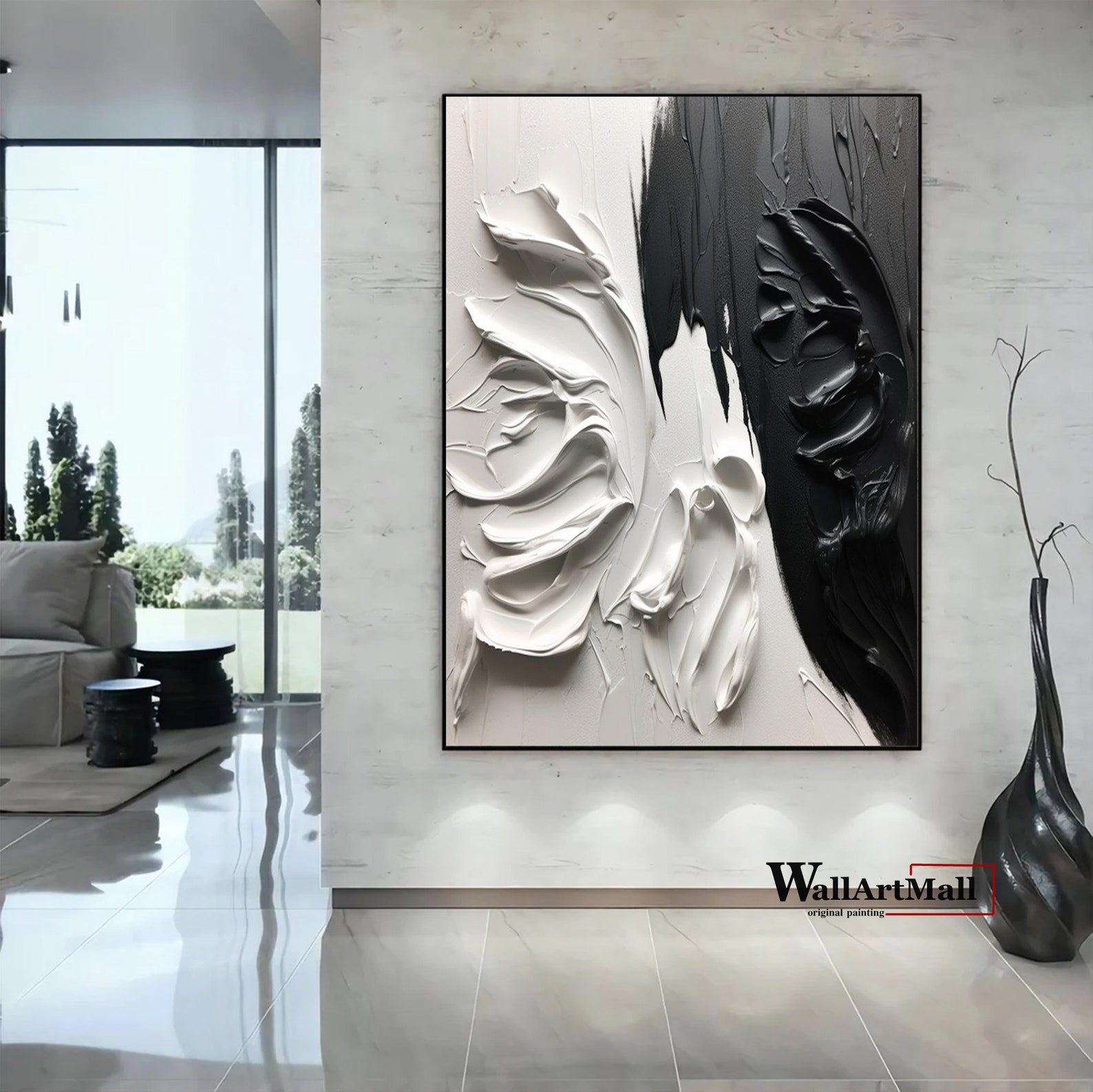 White 3D Textured Wall Art Large Black and White Textured Painting ...