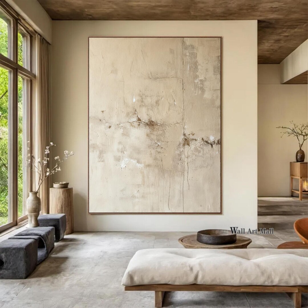 Large Beige Minimalist Abstract Painting Pure Beige Textured Wall Art ...