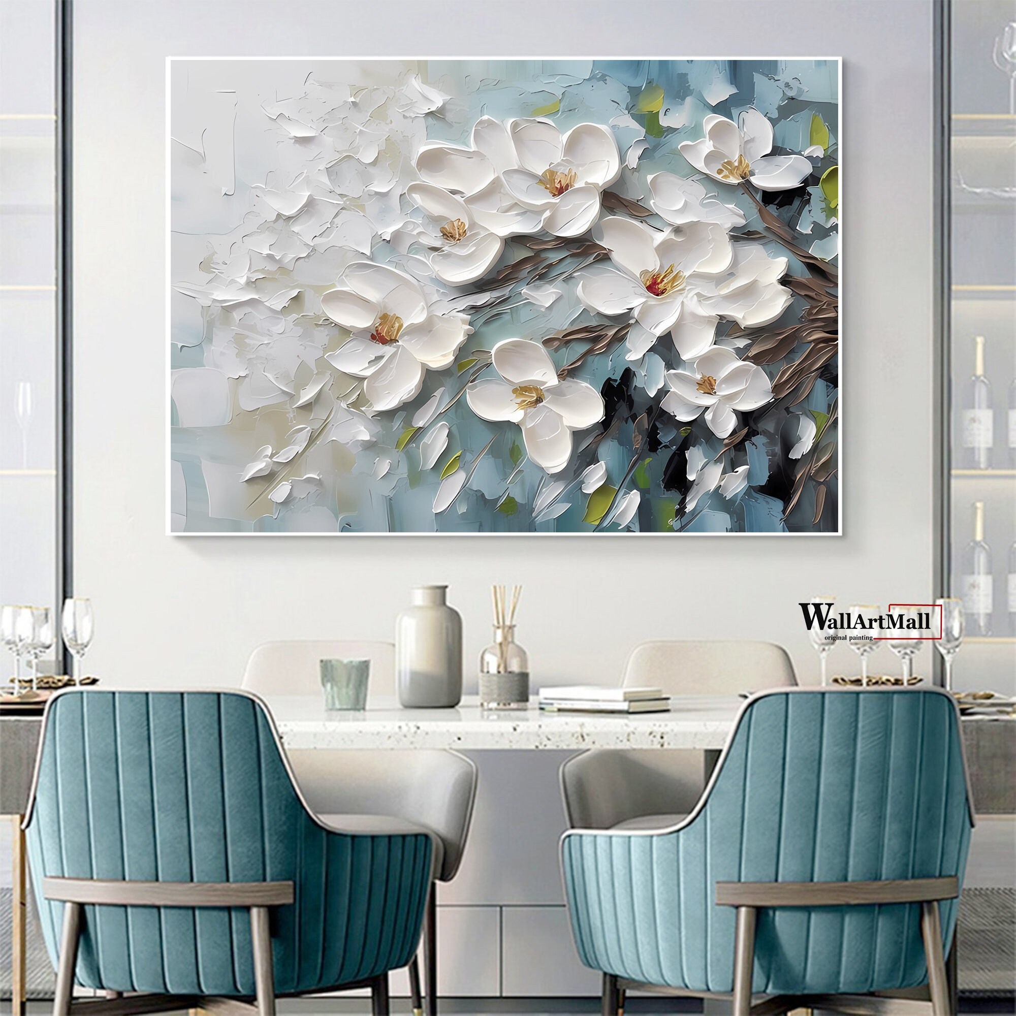 White Flower Painting 3D Texture White Flower Painting Wall Flower