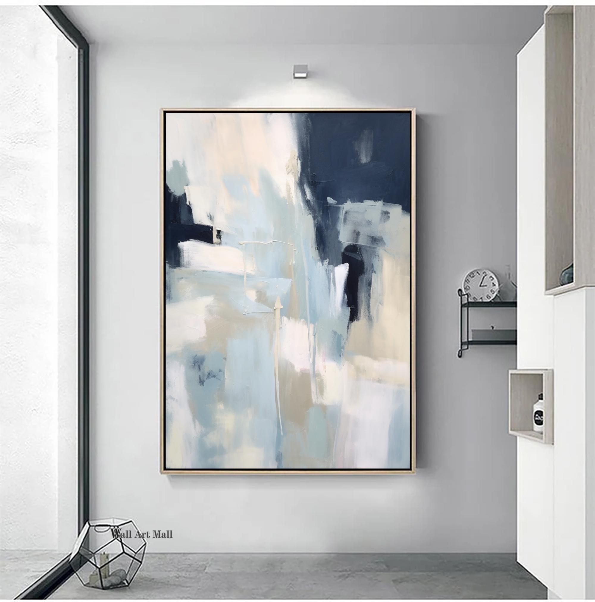 Large Blue Wall Art Abstract Blue and Yellow Textured Canvas Art Modern ...