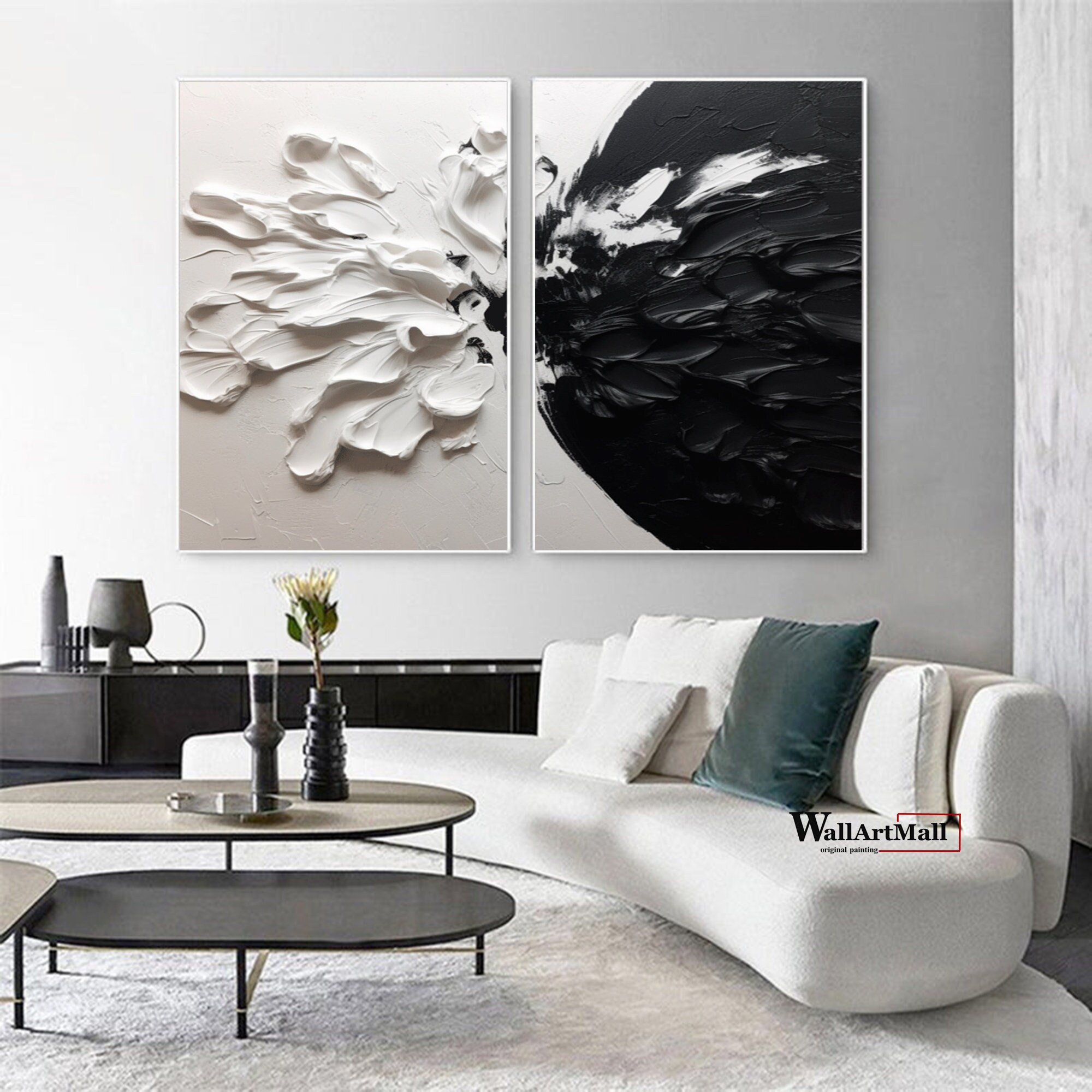 Large Black and White Texture Wall Art Black and White Abstract ...