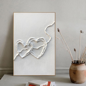 Large Abstract Painting Heart White Canvas Painting Heart Painting Minimalist Texture Art Love Gift Palette Knife Art Bedroom Wall Art
