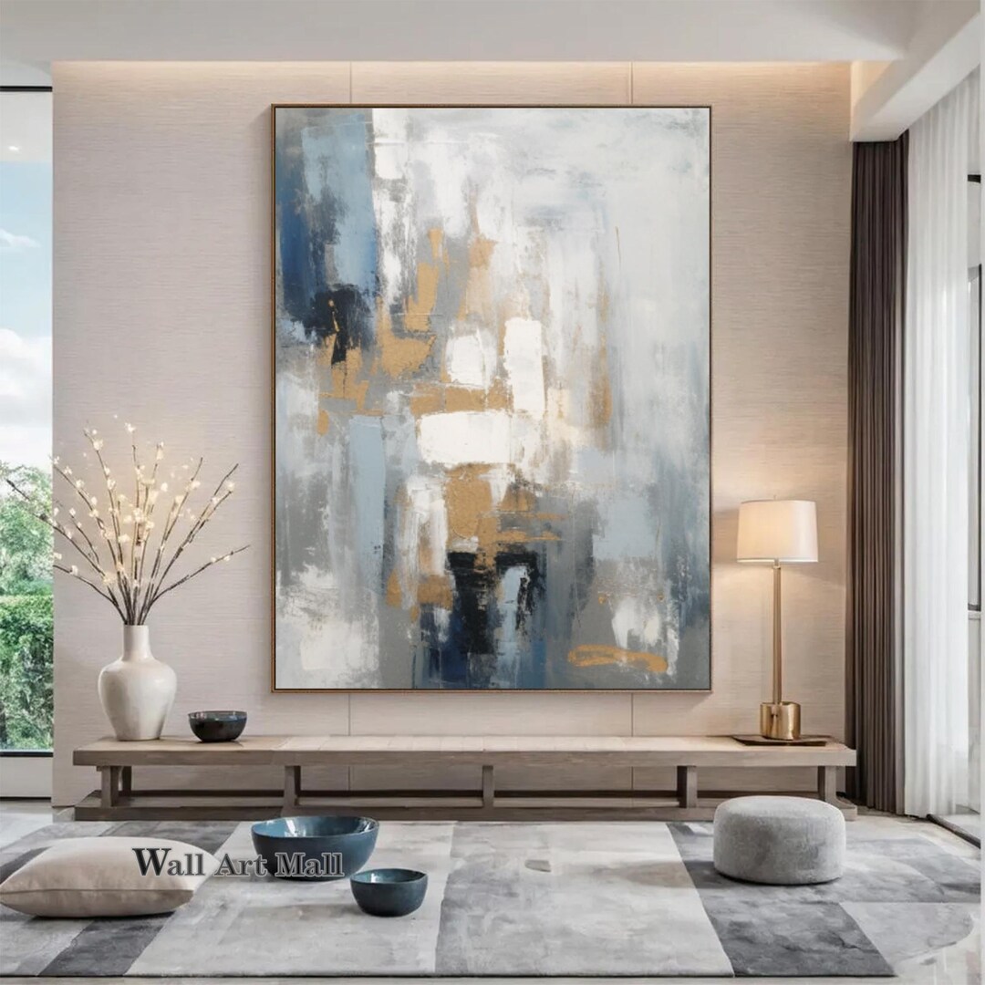 青とグレーの抽象画 青の抽象画 壁アート グレーの抽象画 キャンバス画
