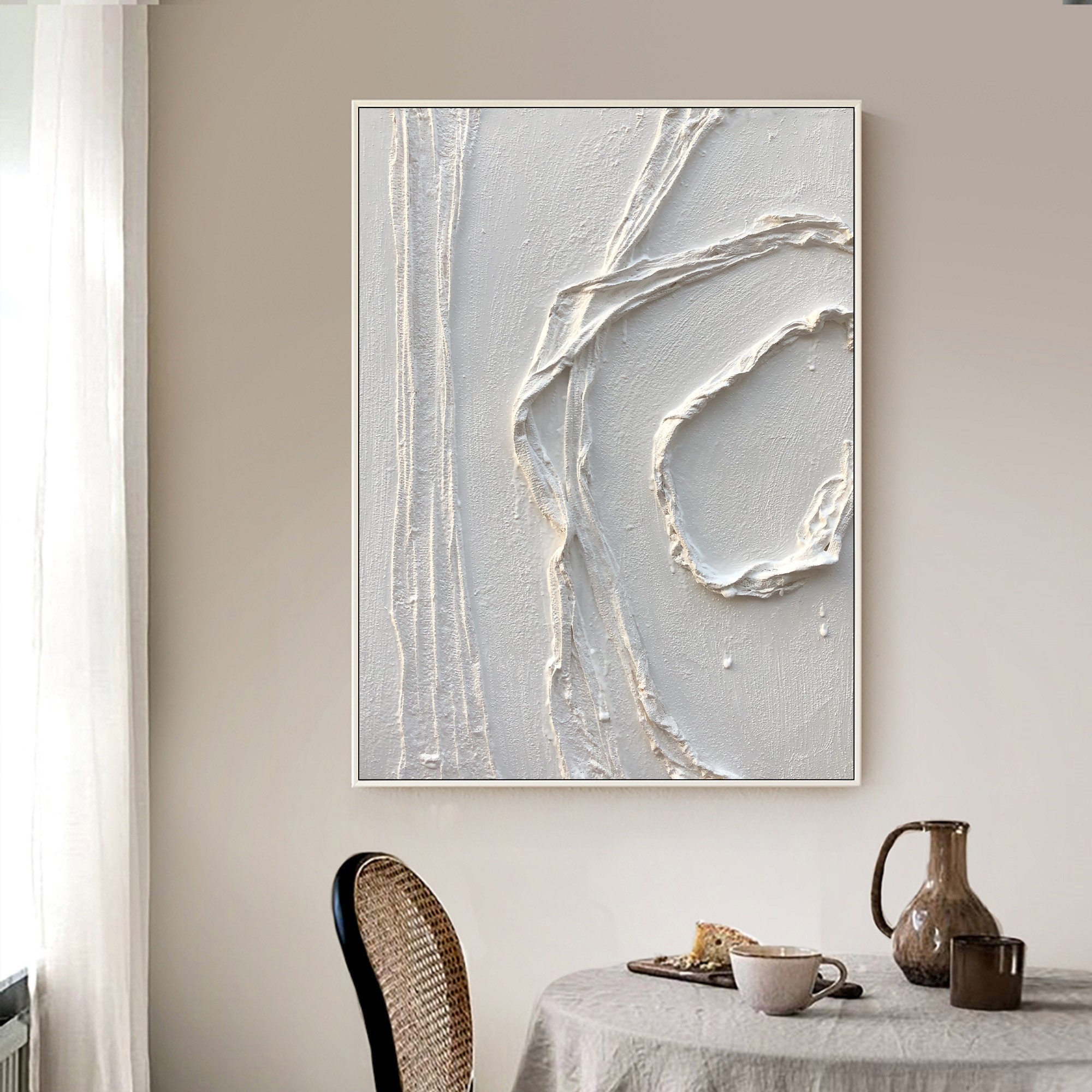 White 3D Texture Abstract Wall Art White Canvas Abstract Painting Large ...