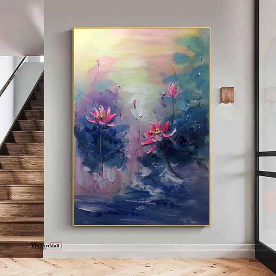 Handcrafted Abstract Floral Canvas Art - Modern Acrylic Wall  Modern acrylic abstract painting display picture 1